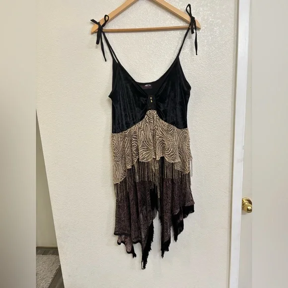 Tickle Thy Fantasy Velvet Lace Fringe Asymmetric Fairy Core Goth Grunge Dress Tickle Thy Fantasy Velvet Lace Fringe Asymmetric Fairy Core Goth Grunge Dress